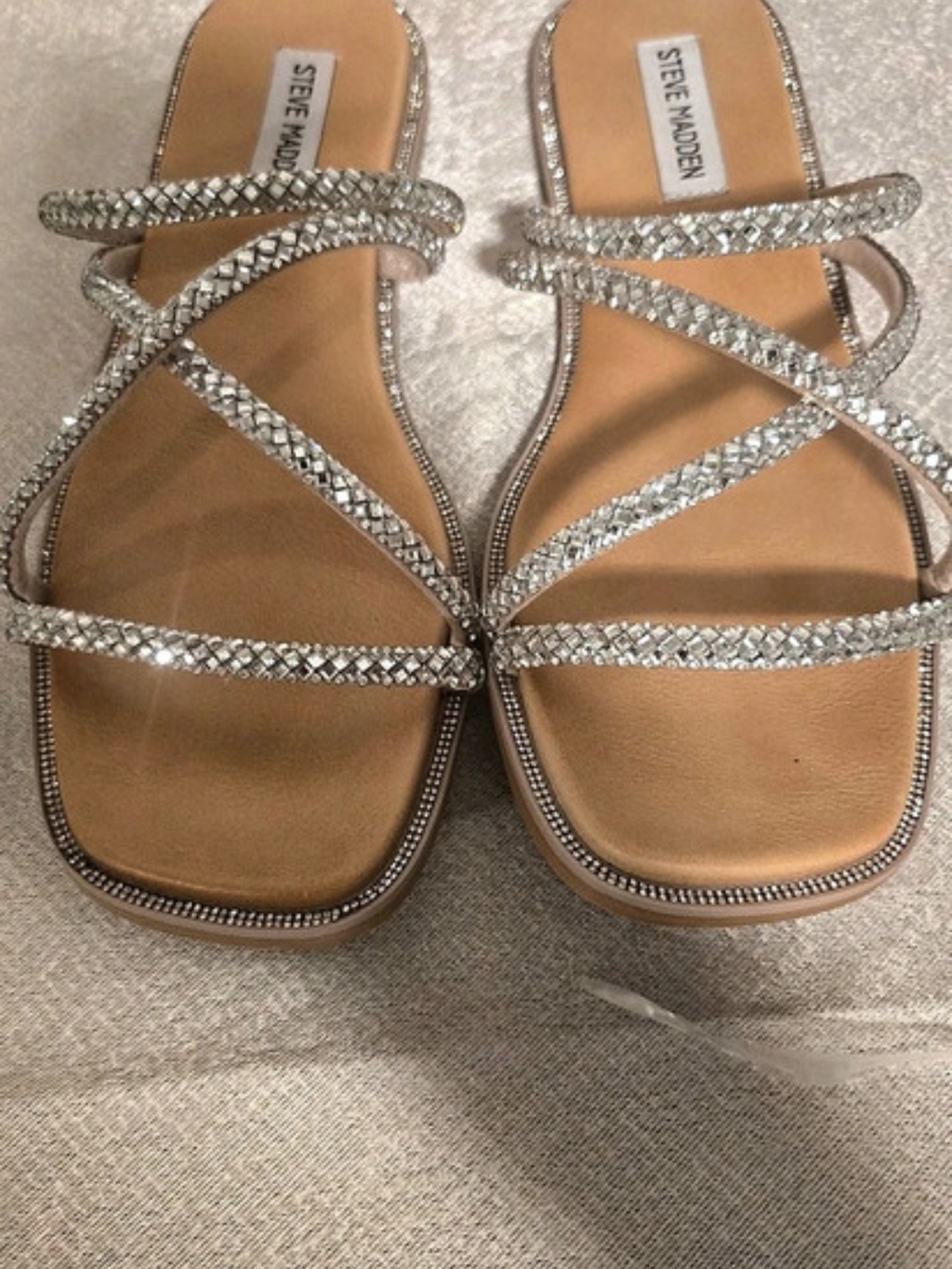 Steve Madden Rhinestone Strappy Sandals in Brown & Silver - Size 8